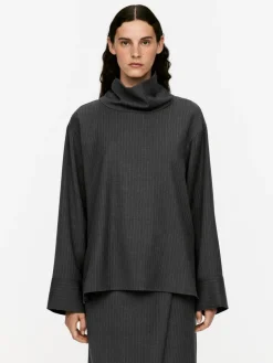 Folded-Neck Pinstripe Top