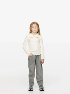 Frill Collar Pointelle Top