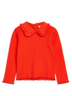 Frill Collar Pointelle Top