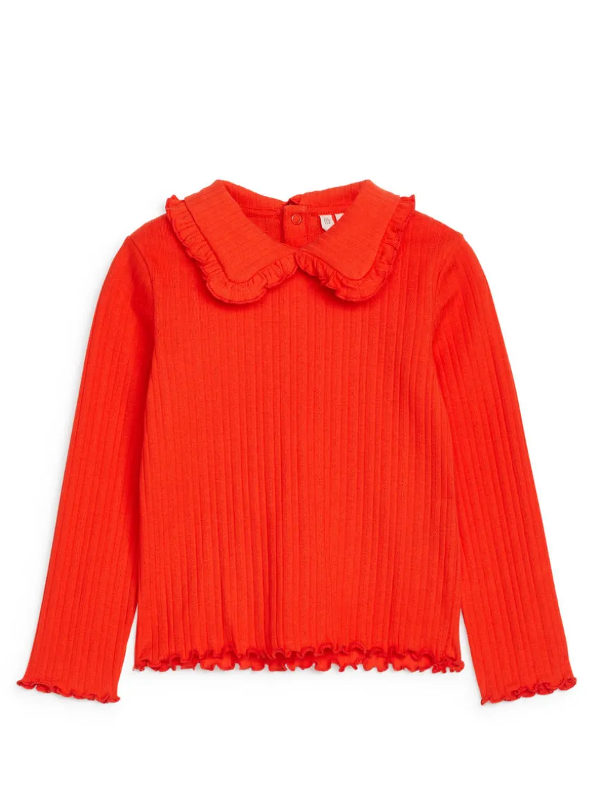 Frill Collar Pointelle Top