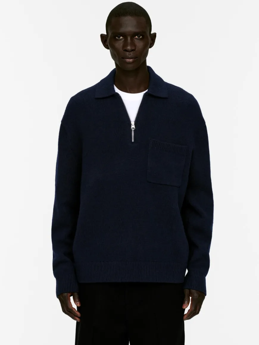 Knitted Wool Zip Polo Shirt