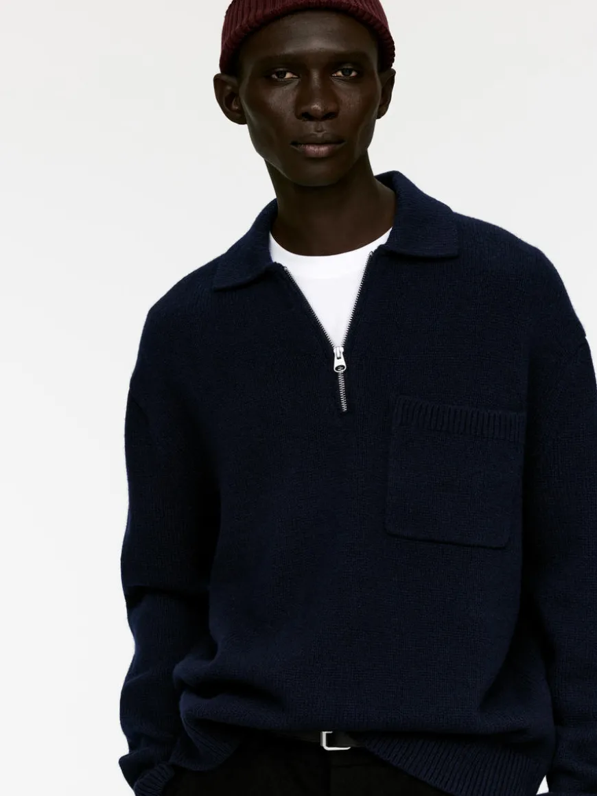 Knitted Wool Zip Polo Shirt