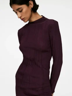 Mock-Neck Plissé Dress