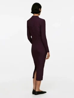 Mock-Neck Plissé Dress