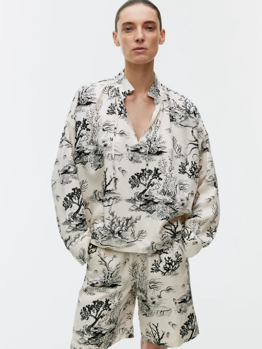 Print Drawstring Blouse