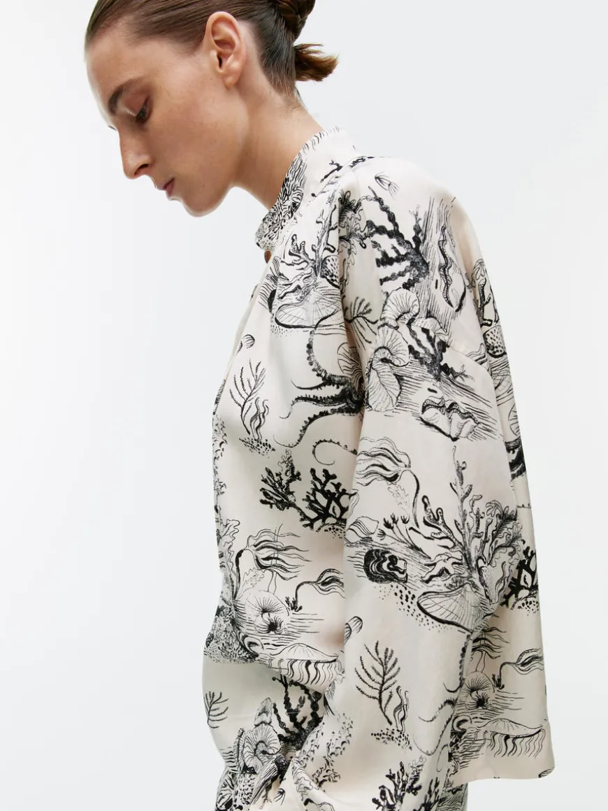 Print Drawstring Blouse