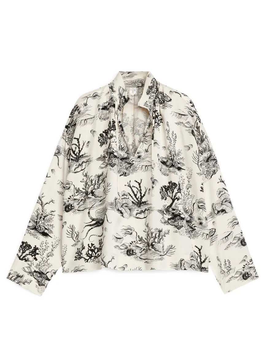Print Drawstring Blouse