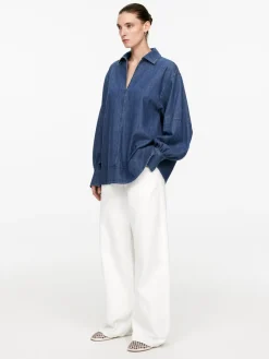 Puff-Sleeve Denim Blouse