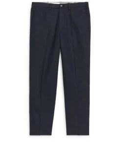 Regular Cropped Cotton-Linen Trousers