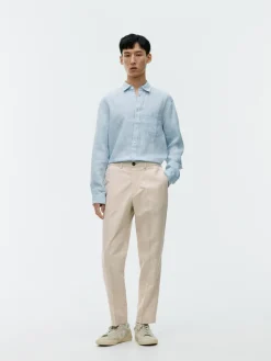 Regular Cropped Cotton-Linen Trousers