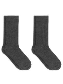 Wool-Blend Rib Socks 2 Pairs